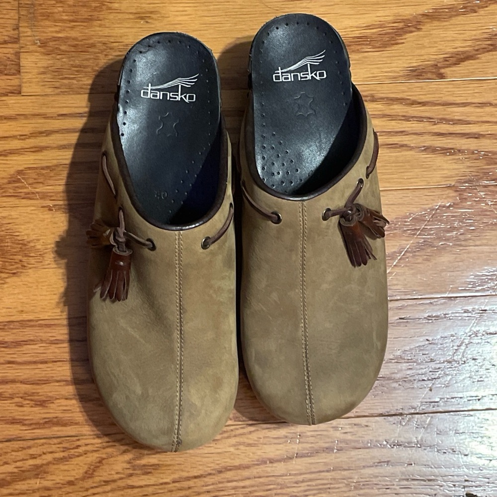Dansko Tan Leather Mules with Tassels